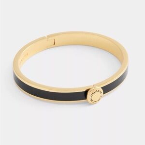 COACH Rivet Enamel Hinged Bangle | Gold w/ Black Enamel